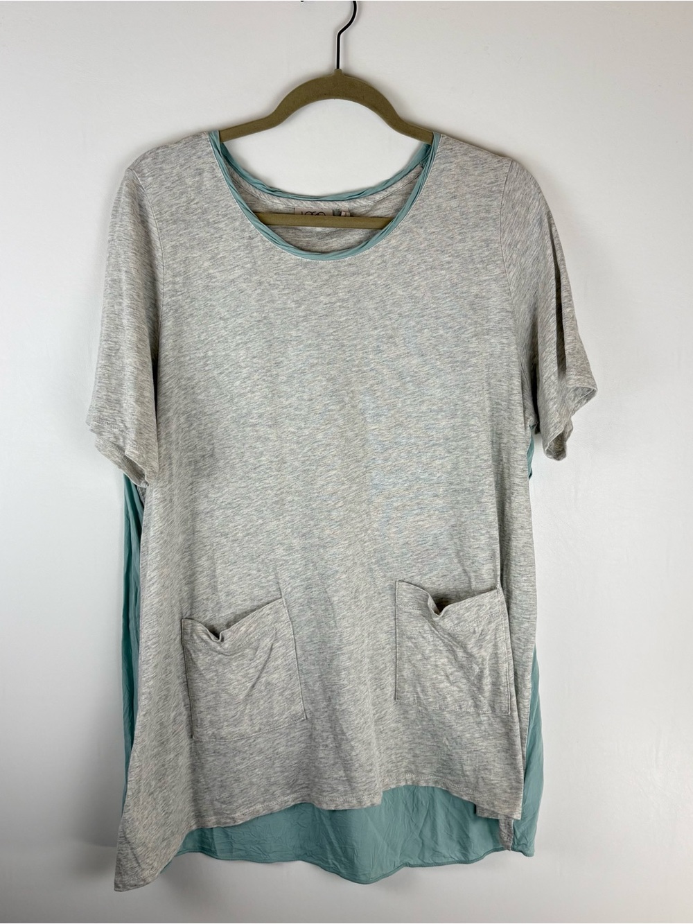 Logo Lori Goldstein X Large Tunic Blouse Short Sleeve Pockets Gray Top Shirt